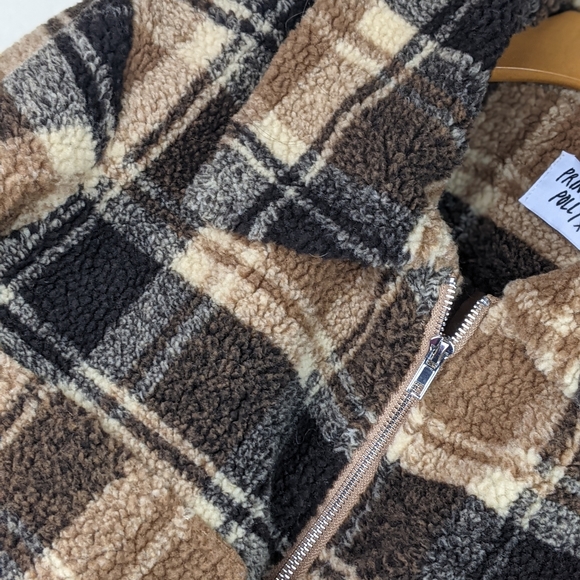 NWOT Princess Polly Doria Jacket Brown Plaid Cropped Oversized Boxy Zip Teddy - Picture 16 of 16